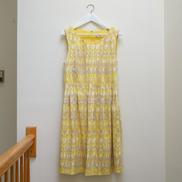 { Calvin Klein Dress } Scuba Fit and Flare Yellow and Gray Dress - Picture 1 of 13